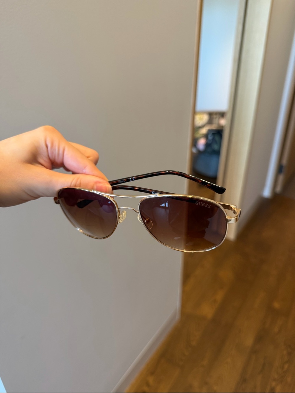 Guess Aviator Sunglasses - Gold Frame with Brown Lenses